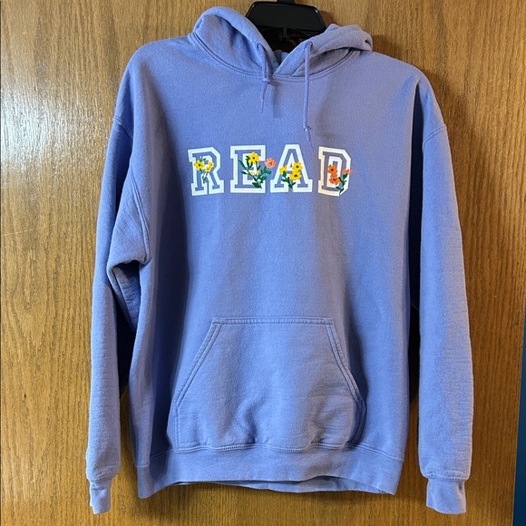Read Book Lover Medium Lavender Hoodie with floral letters - Picture 2 of 6